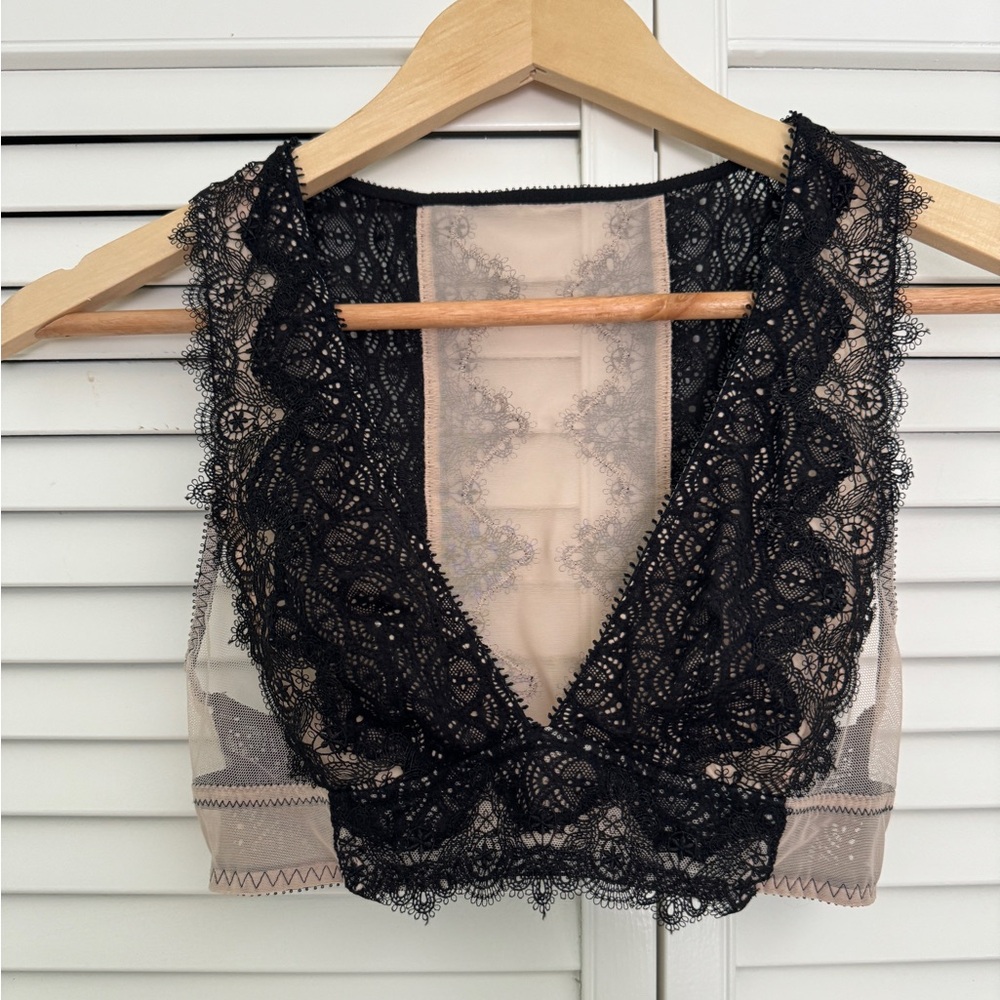 Victoria's Secret XS Dream Angels semi-sheer lace bra in black and nude, petite